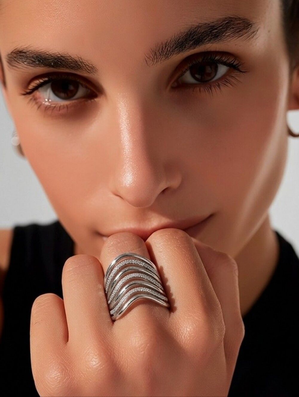 Sterling Silver Cascade Curl Wave Statement Ring – Wide Sculptural Layered Luxe